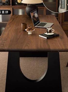 实木餐桌议胡桃台木色原木客厅餐桌椅长书桌工作XSO办大板一体会