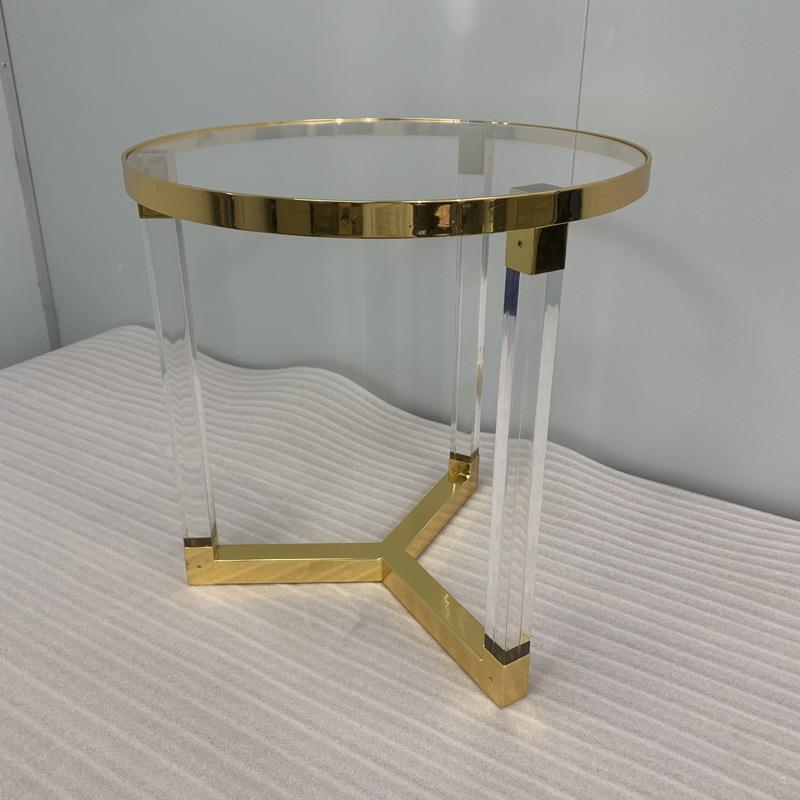 现代轻奢压板克力不锈钢三叉边几/装设计/别墅F084软/样房/高茶档