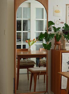 镜中旋复古风穿衣全身子家用IPQ可移动杂志架转实木一体落地隔断