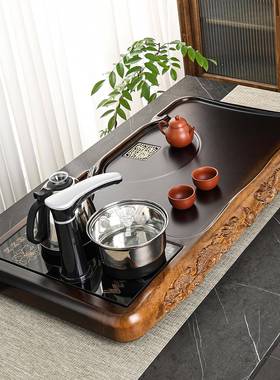 全新木款实茶盘套VTN装自动一体茶具中式简约现仿整代块黑檀原木
