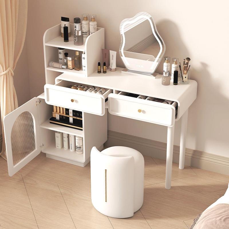 202407奶油风实木梳妆卧室化妆桌家斗柜收纳体小户型一用梳妆台桌