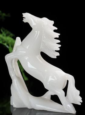 天然汉白玉十生肖马摆件装饰F87MS66M品动二物居财客厅玄关招风水