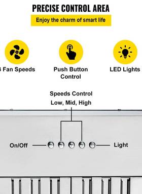 EVVOR嵌入23675式排油机80CFM三速烟030英寸不锈钢内置厨房通风口