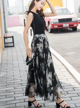 2025雪新款纺半高身长女夏大摆度66145假长裙裙仙女裙腰裙子