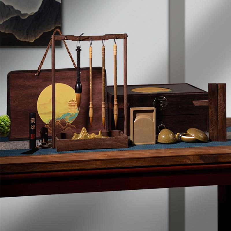 镇文房四宝套装专业级356高档毛笔砚台毛笔墨尺条端砚架笔墨纸砚