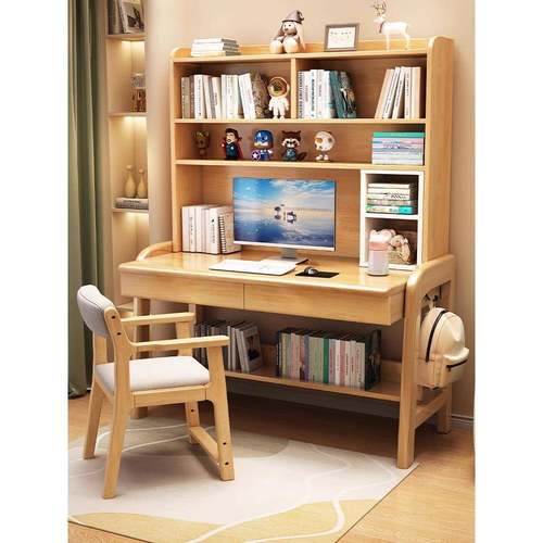 my实木儿童书桌书架一体家用学生写字桌电脑桌中小学生学习桌