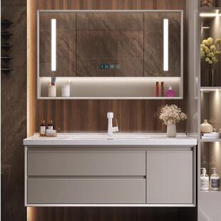 2025新款高端橡木烤漆实木浴室柜组合陶瓷一体盆智能镜柜简约