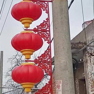 三连串路灯杆灯笼市电路灯杆户外春节装饰大红灯笼灯笼串