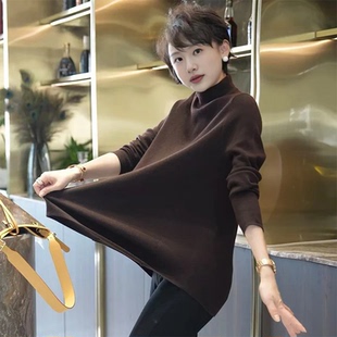 松弛秋冬德绒宽松显瘦半高领T恤上衣百搭显洋气中长款 减龄打底衫