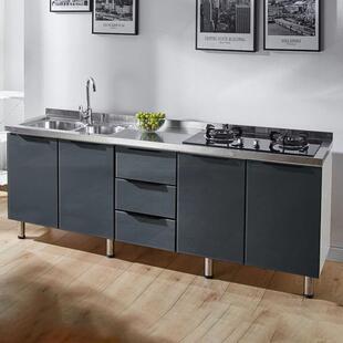 不锈钢碗柜简易橱厨SAF房储置物柜台一体厨具柜子农村经灶济型餐