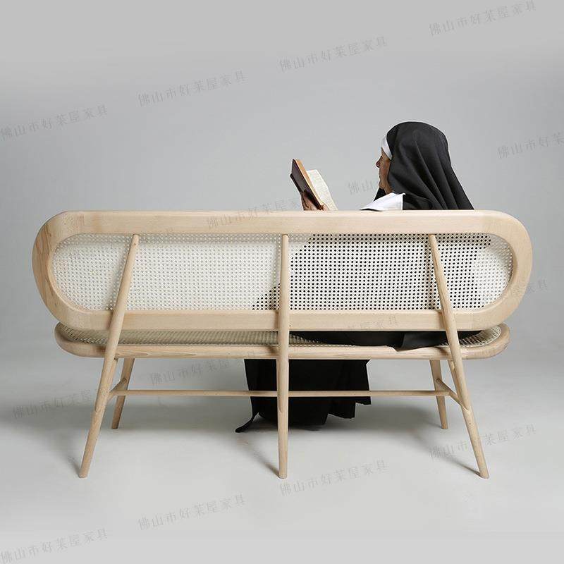 日单式实667木宿藤编复沙发椅艺术人双人三人长凳家用民教堂古休