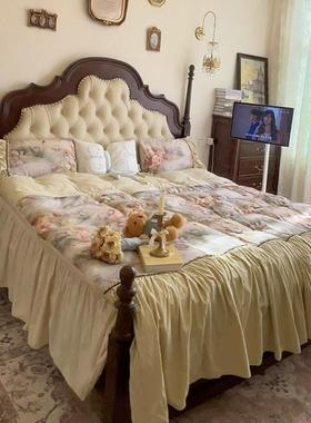 美式村木床软包安乡娜奢床轻XMC1米8双人床中古风现代实简约复古