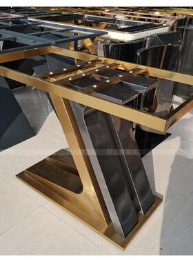 轻奢极简不锈板钢脚铁艺圆XLP桌餐桌架餐厅大理石餐台脚意式岩桌