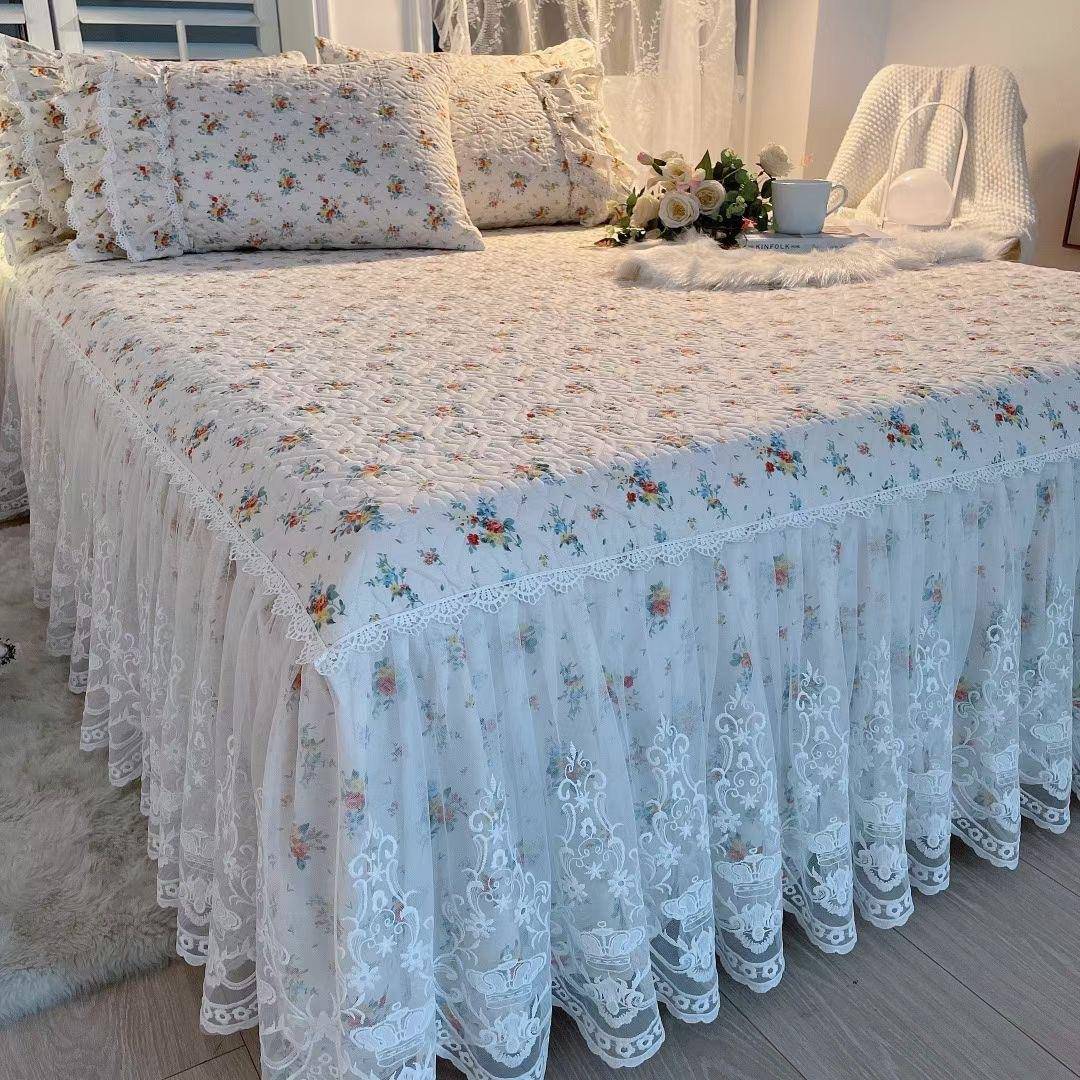 版夹棉床单件防公主风床罩全棉285加厚韩床单滑蕾裙丝裙式三四件