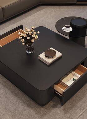 轻方形岩板意奢式组合茶JCB几小户现简约客厅家型用代黑色茶几桌