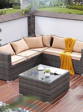 户外藤沙发防台水庭院阳花园53488沙发仿茶几外阳室台卡座椅家具