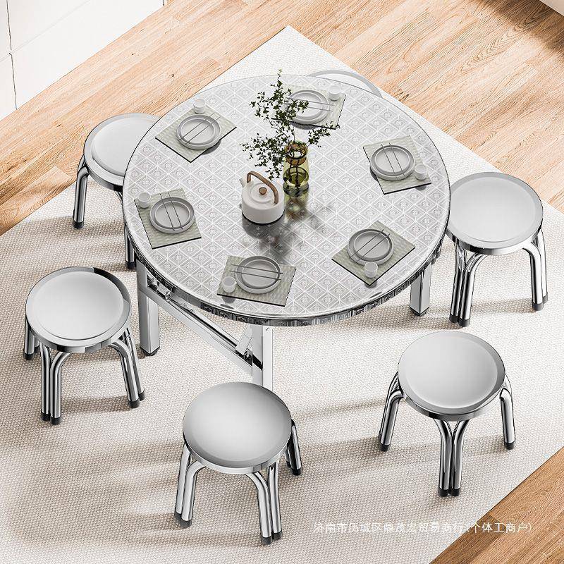 304加厚不锈用钢折叠桌圆方桌野外ELB出房食堂便捷桌学习写租作专