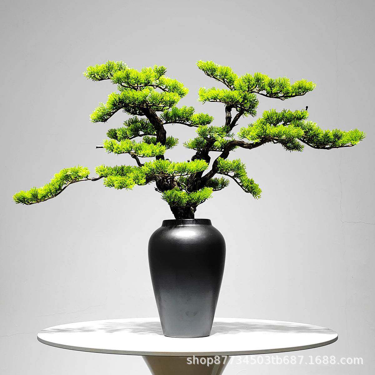 仿真植物盆景桌面摆件客厅电视柜玄关装饰品新中式绿植盆栽迎客松