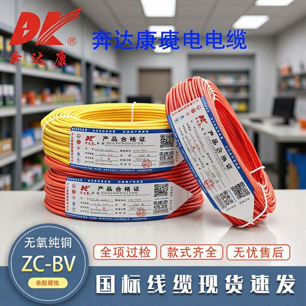 奔达康电线电缆BV1.5/2.5/4/6平方铜芯国标阻燃家装家用单芯硬线