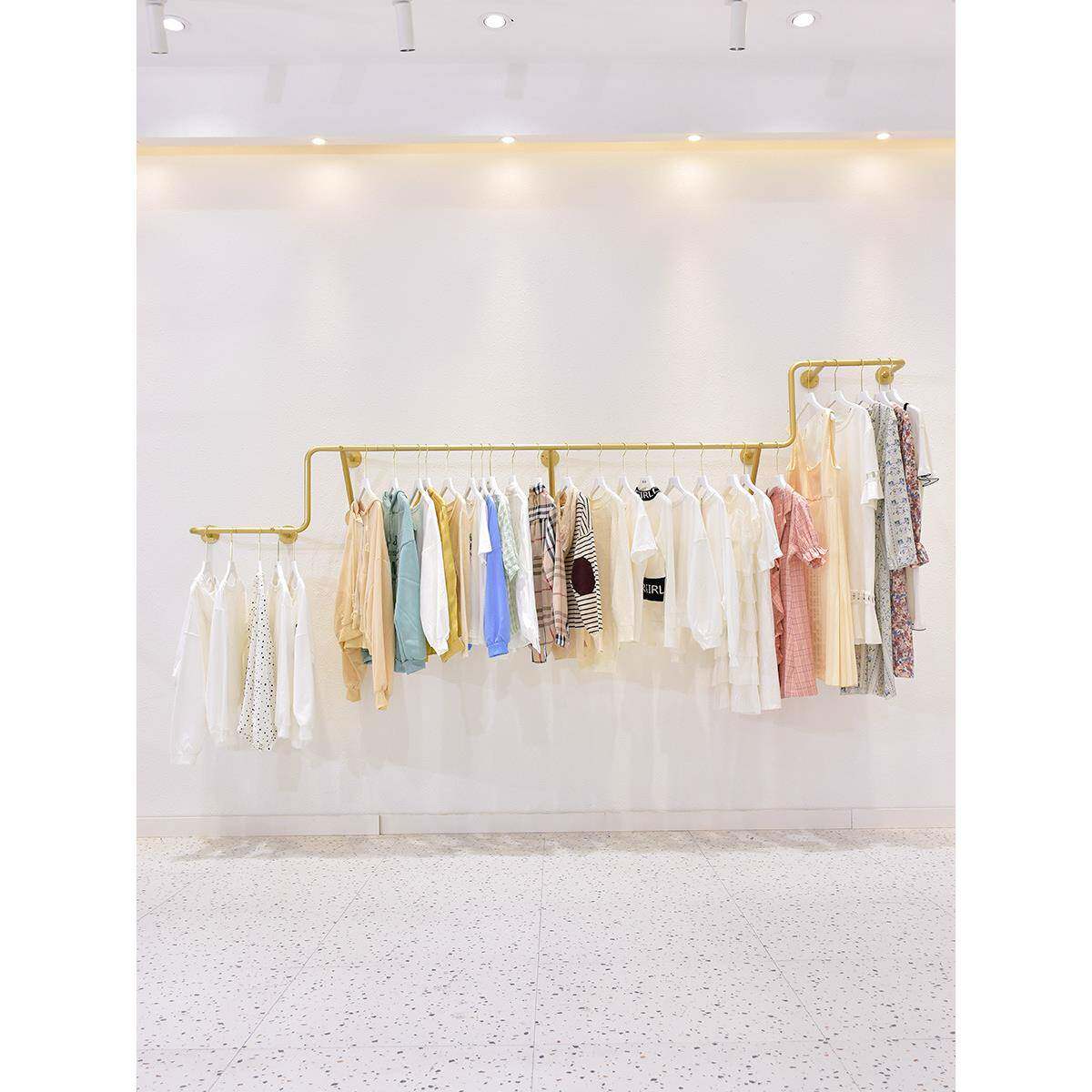 服装店展示架上墙壁挂店铺装修专用陈列货架女装童装店金色挂衣架