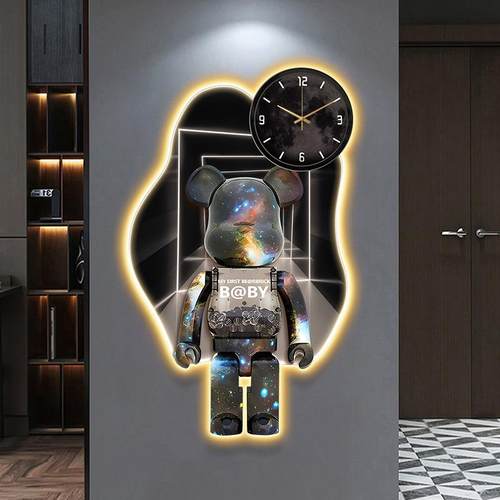 现代轻奢led发光玄关装饰画钟表挂钟客厅家用时尚创意网红时钟画