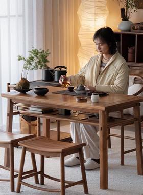 0J茶台茶桌休小闲OFY实木阳家用型台榆木小户型喝茶桌椅
