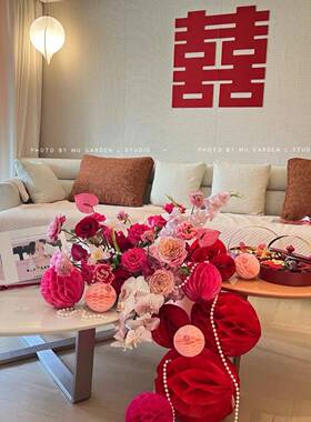 婚庆布置婚房新房床头花玫室红色婚真礼仿花艺摆80323件背景卧装