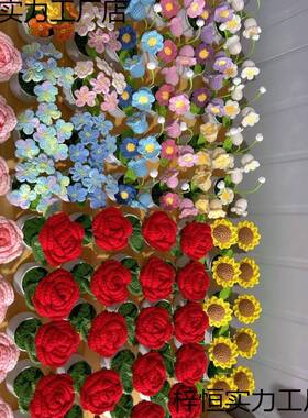 0盆女神节工工28269编织员盆栽成品毛线仿真花汽车摆1件桌面手装