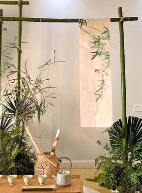 婚宴竹架子装饰黄竹筒竿宾迎展框支杆架中户庆外周岁礼ULW道具式