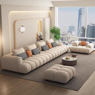 深色简奶风发小户型直排MGE转角猫抓布云朵沙约豆腐块乳胶客油厅