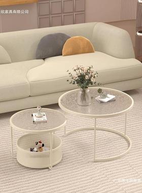 客厅家桌一体组合小型46863钢化用户璃玻圆几简约现代茶几