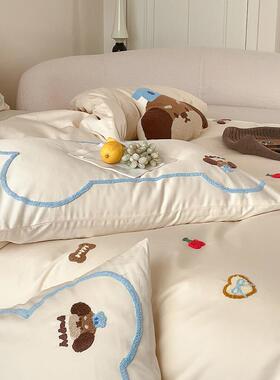 卡通SWSW小清新全00s长棉四件绣套可爱贴棉布被套儿童.绒2m床上用