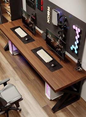 实作木大板电竞桌双人电脑桌台式卧室58671家用两人办公书工桌大