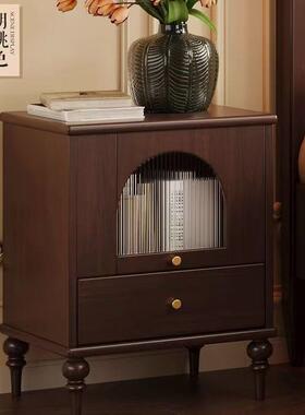 中古你风实床24284头柜现代储迷物柜简木约床边收纳柜感黑色床边