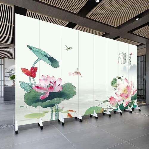 淡ACJ雅荷花中式屏风隔断简生约客厅茶客屏厅养馆餐厅家用馆可移