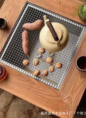 方形老榆木围炉木煮茶桌外实户小茶桌可XLC抽原木茶几烧烤拉桌