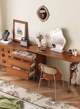 法古伸缩复梳妆台妆镜斗妆柜一体中古卧室床边收纳转85981角实木