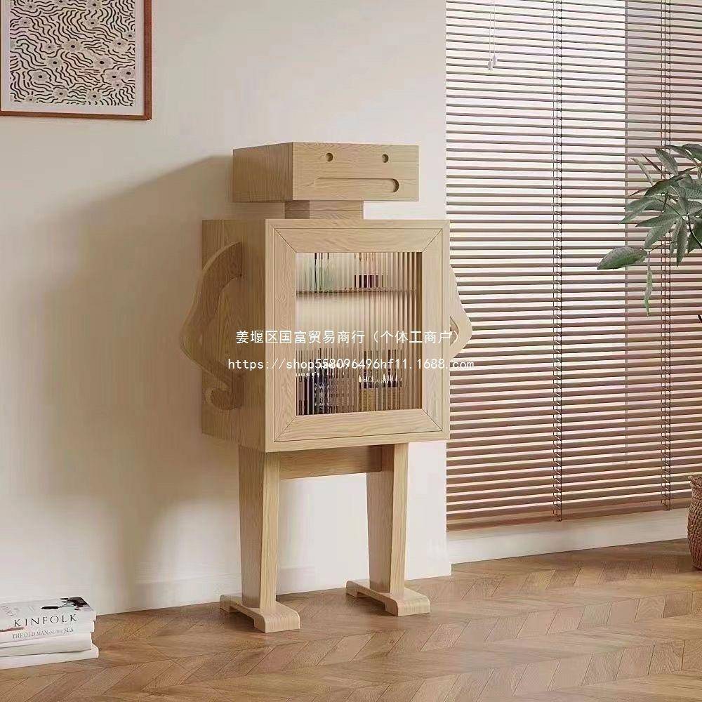 实木机实器人20875柜用创意边柜斗置柜餐边柜木物柜酒柜落家地储
