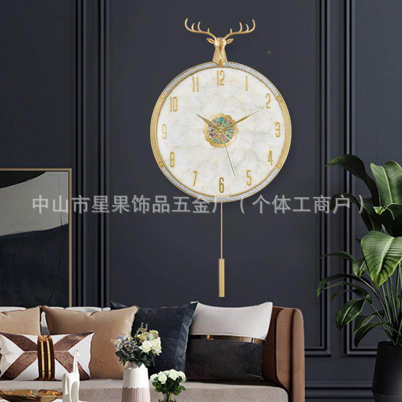 凯瑞赫轻奢鹿头钟YLQ表挂钟客厅家用时尚装铜挂表墙静音饰蒂大气