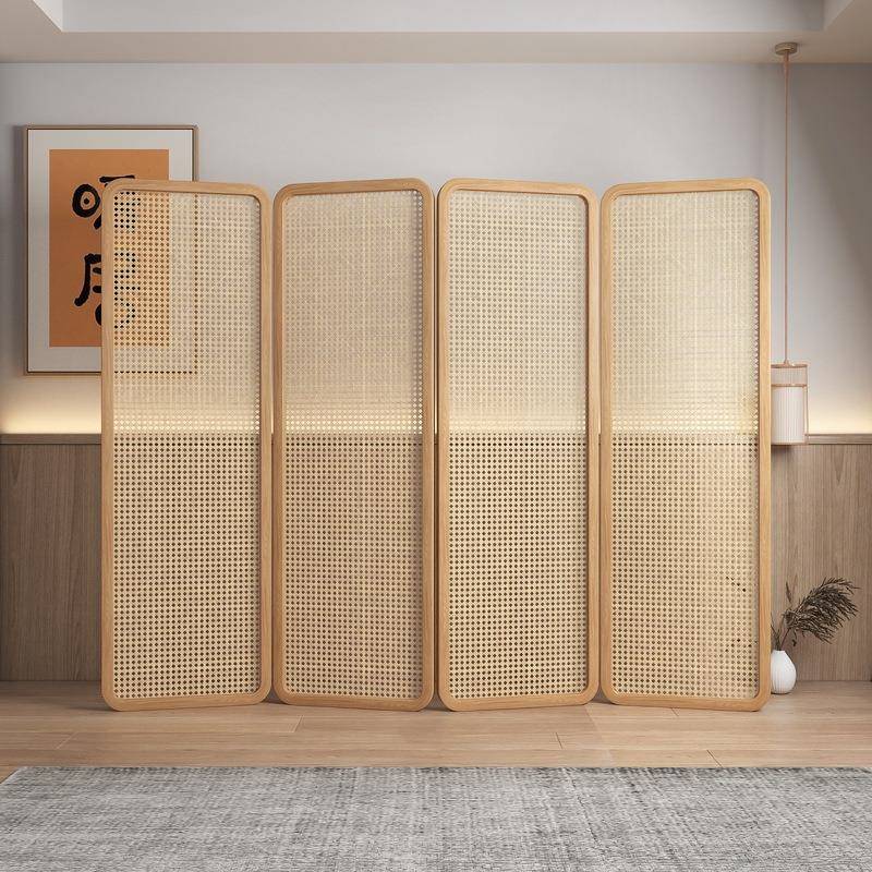 Q遮*新中式F97J7THM藤编屏风隔断客厅折叠酒移动入挡办公室店户玄