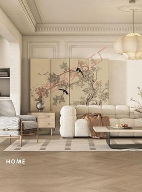 3297法式中古花鸟折叠厅移动屏屏风折断隔客卧室沙发进门