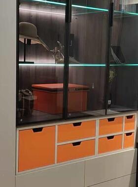 抽定制屉式扁皮质服宽箱子衣柜衣皮储物箱黑色皮革平盒子F76HS8J6