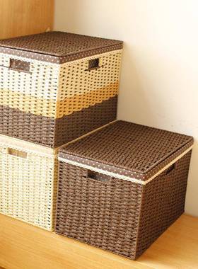 草编收纳筐sn202110衣柜收衣箱服储物盒有盖整理衣橱特编大号仿藤