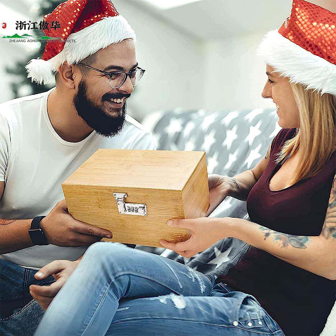 桌面收纳盒竹制密盒密码带锁子组合锁码玻璃罐和磨XGL烟器盒储物