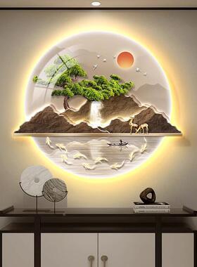 新中式户玄装饰画迎客灯松led画山水挂画九鱼关图办入公室XVT墙壁