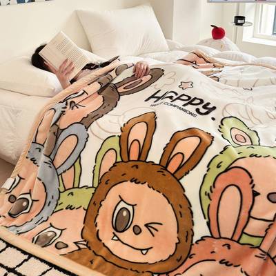 A类双层大版印卡通克可爱儿150*20POC0童高重云毯双绒毛毯沙发面