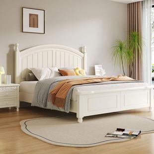 美式 双人HLK米单田园储实物公床松 现主代简约白色米木床卧韩主式