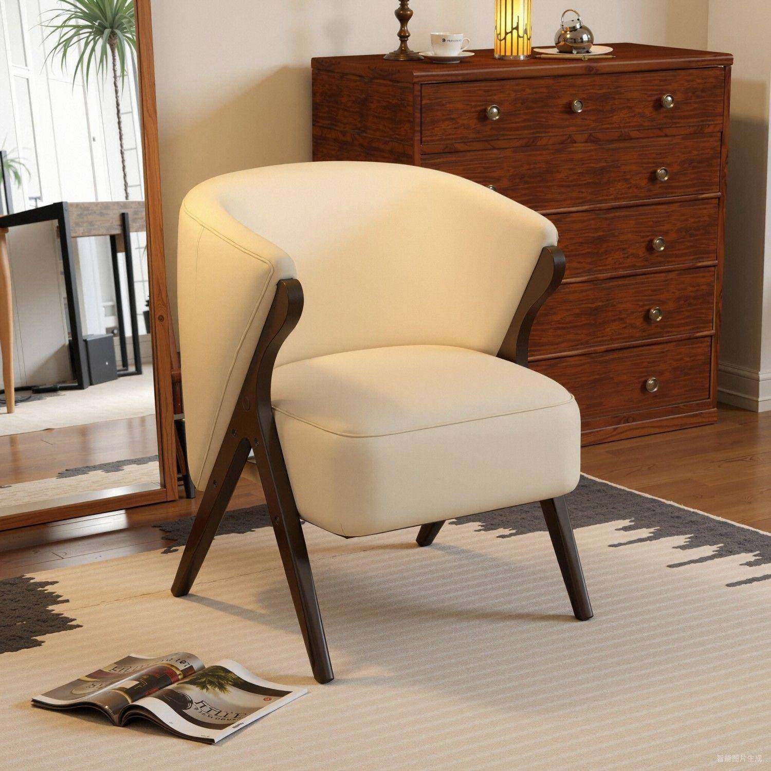 中式实木单人发椅家沙用人客厅阳-台休闲椅子设计师中古沙发单新