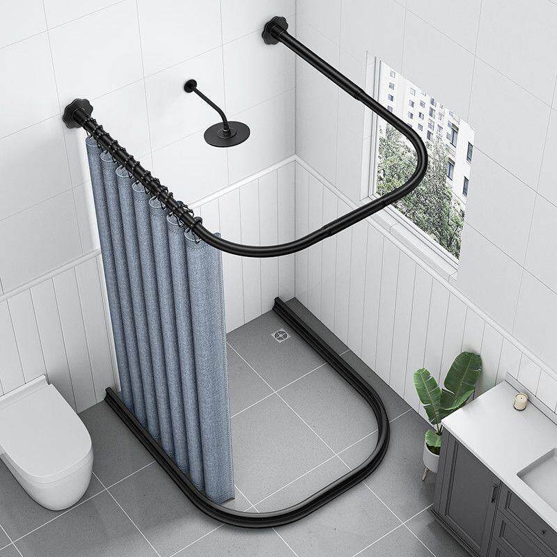 浴帘装免打孔688浴弧形u型套浴帘杆防水室淋隔断帘浴房仿亚麻加厚