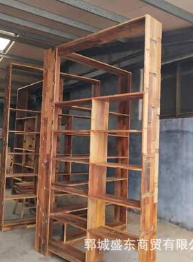 中EYL老木书架榆会客装饰博古式架书柜展示厅柜带门仿古多宝阁置